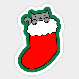 Gray Cat in Christmas Stocking Sticker